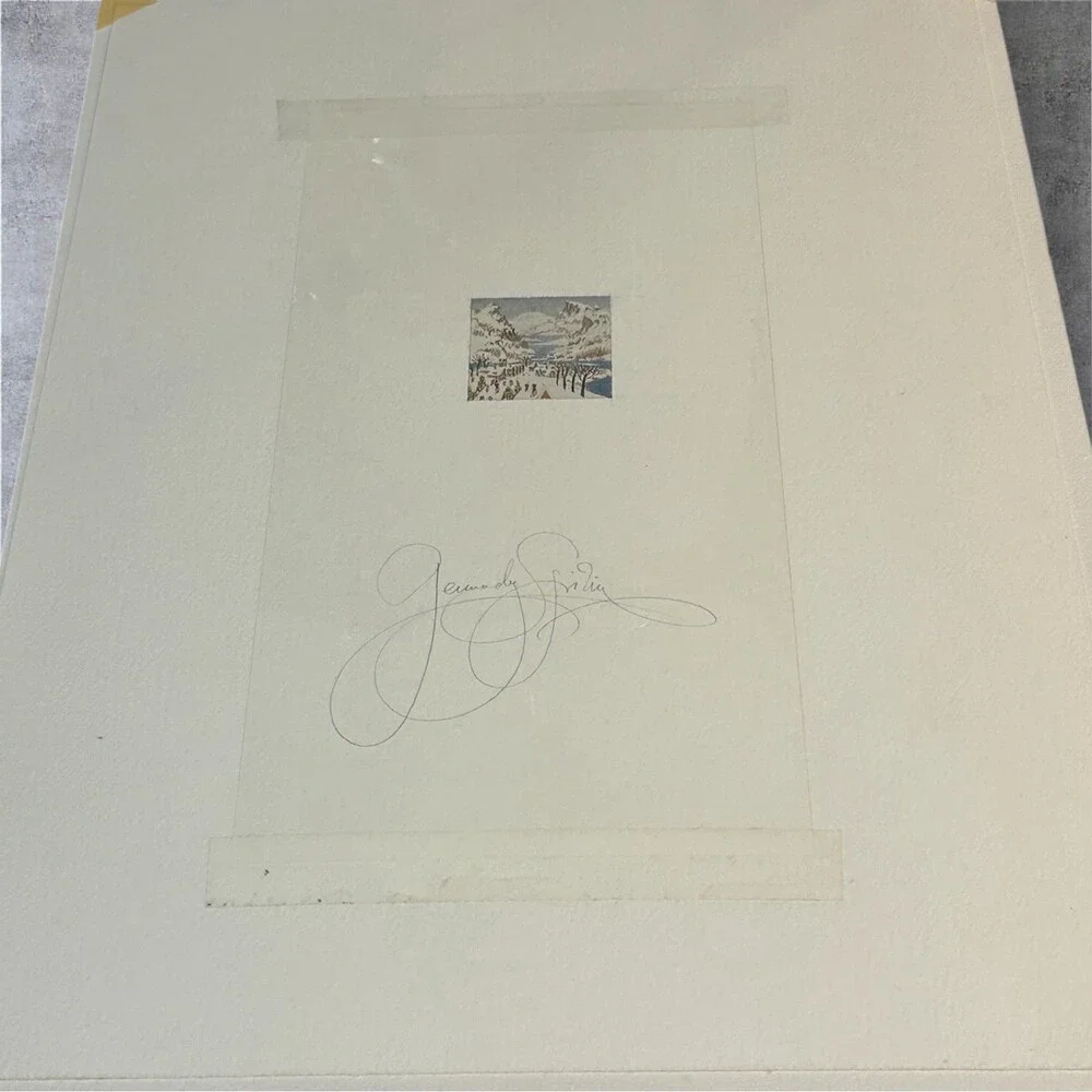 Original Gennady Spirin Color Drawing - Winter Village Landscape Scene Signed
